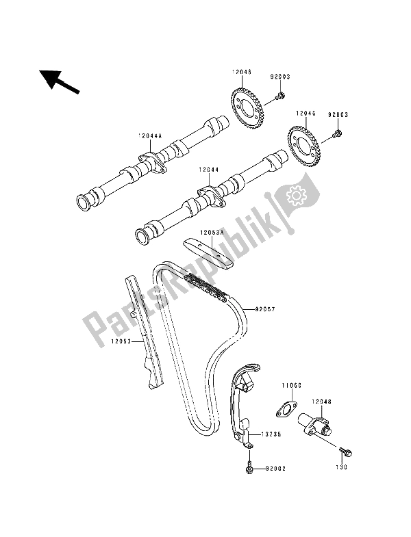 Alle onderdelen voor de Nokkenas (sen) En Spanner van de Kawasaki Zephyr 1100 1992