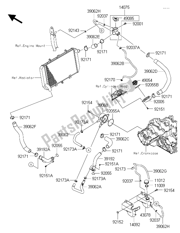 Tutte le parti per il Tubo Dell'acqua del Kawasaki Z 1000 ABS 2015