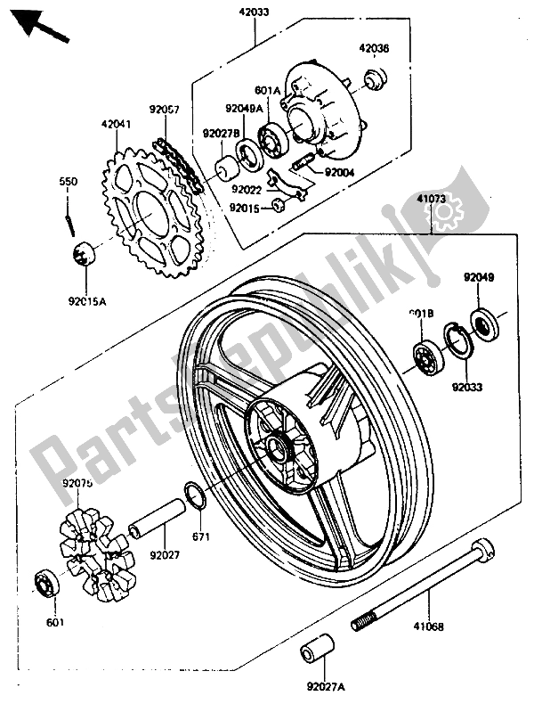 All parts for the Rear Hub of the Kawasaki GPZ 400A 1985