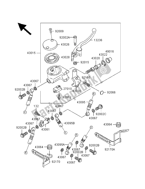 All parts for the Front Master Cylinder of the Kawasaki VN 1500 Classic Tourer FI 2000