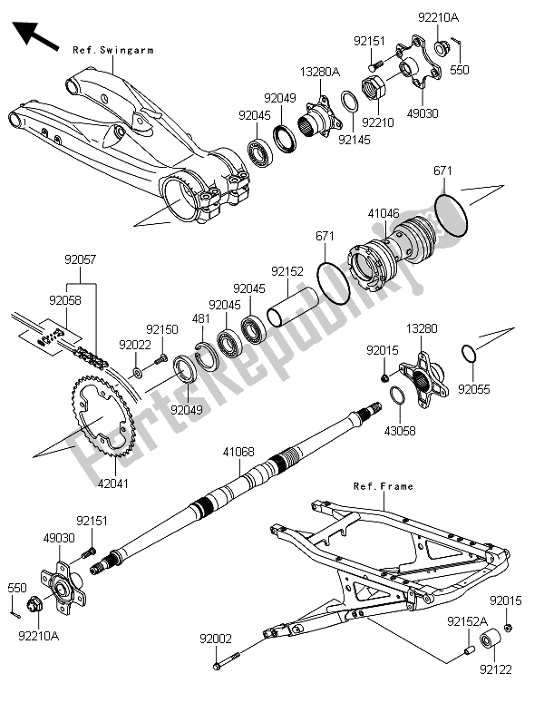 All parts for the Rear Hub of the Kawasaki KFX 450R 2013