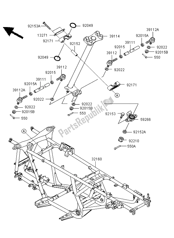 All parts for the Frame of the Kawasaki KVF 650 4X4 2009