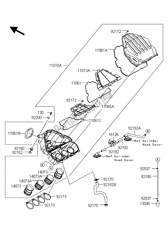 All parts for the Air Cleaner of the Kawasaki Z 1000 2012