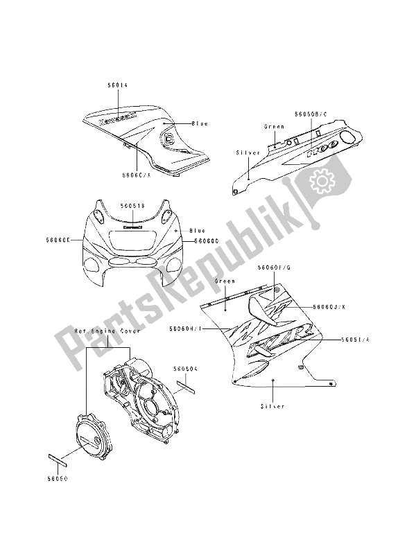 Wszystkie części do Kalkomanie (zielono-niebieskie) Kawasaki ZZ R 1100 1994