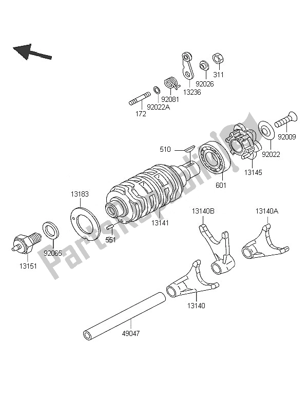 All parts for the Gear Change Drum & Shift Fork of the Kawasaki Eliminator 125 2005