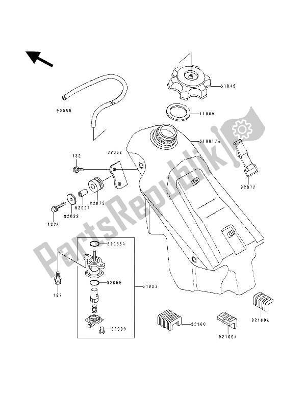 All parts for the Fuel Tank of the Kawasaki KX 250 1990