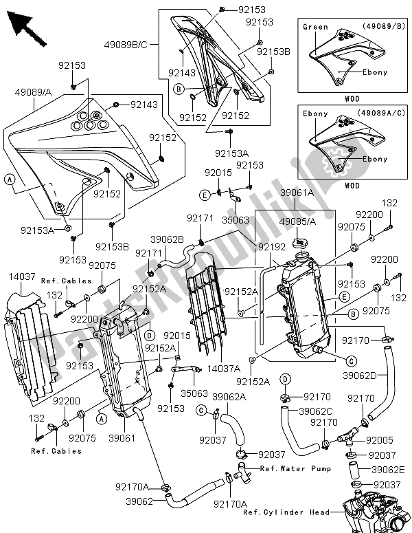 Todas as partes de Radiador do Kawasaki KX 250F 2009
