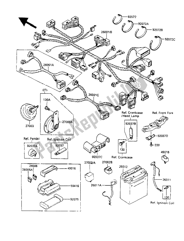 Todas las partes para Equipo Eléctrico (y Nami. Zx600c-011126) de Kawasaki GPX 600R 1988