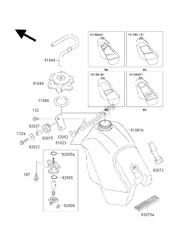 Alle onderdelen voor de Benzinetank van de Kawasaki KX 500 2001