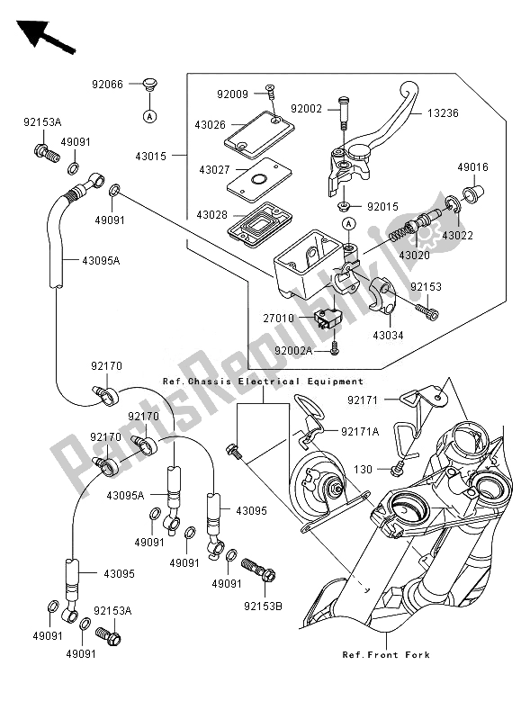 All parts for the Front Master Cylinder of the Kawasaki ER 6F 650 2007