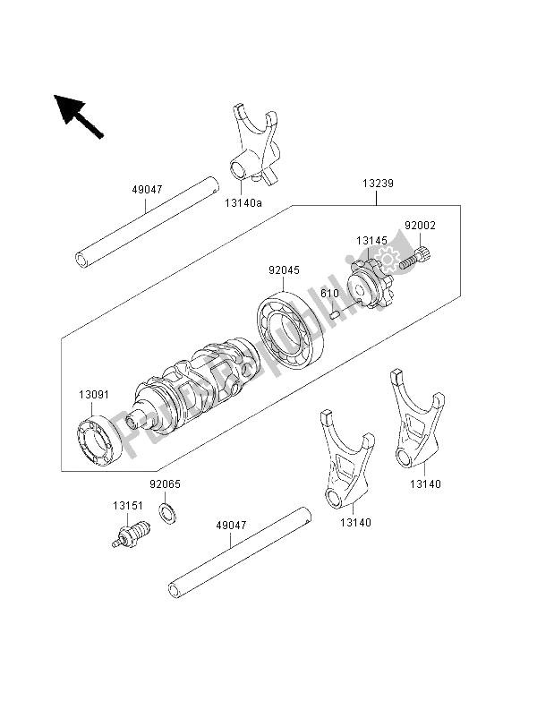 All parts for the Gear Change Drum & Shift Fork of the Kawasaki Ninja ZX 9R 900 2000