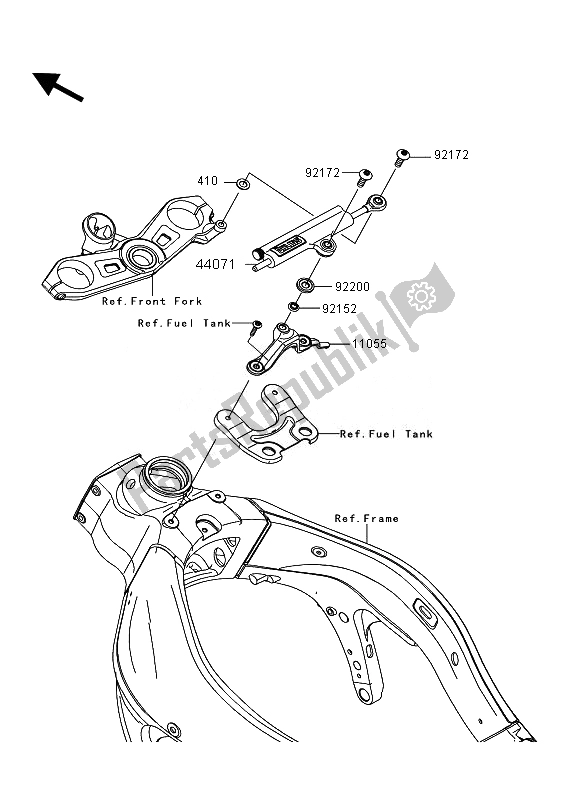 All parts for the Steering Damper of the Kawasaki Ninja ZX 6R 600 2011