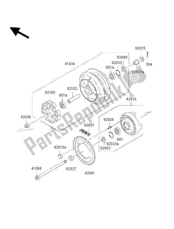 All parts for the Rear Hub of the Kawasaki VN 800 Drifter 2002