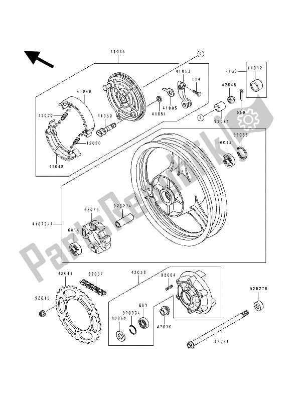 All parts for the Rear Hub of the Kawasaki GPZ 500S 1993