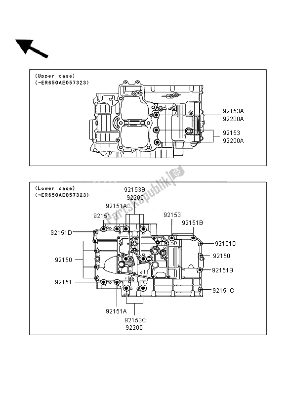 Tutte le parti per il Schema Dei Bulloni Del Basamento (er650ae057323) del Kawasaki ER 6F 650 2007