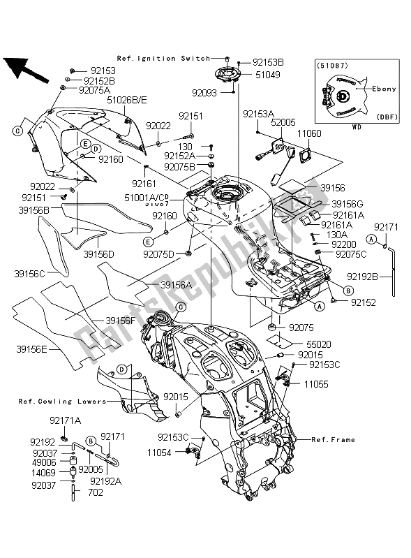 Tutte le parti per il Serbatoio Di Carburante del Kawasaki ZZR 1400 ABS 2008