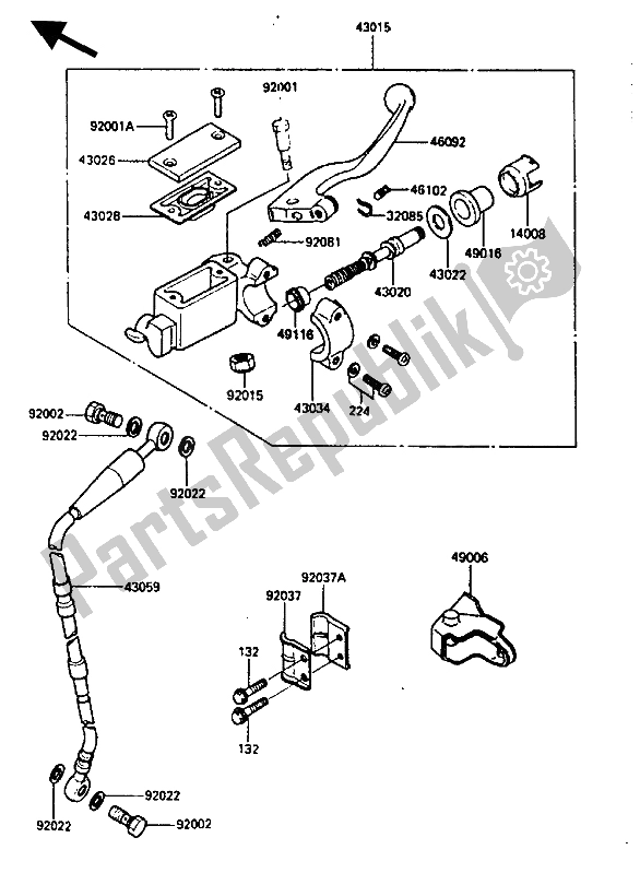 Todas as partes de Cilindro Mestre Dianteiro do Kawasaki KX 250 1986