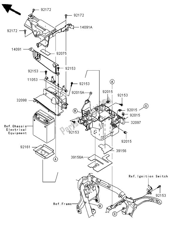 All parts for the Battery Case of the Kawasaki VN 2000 2006