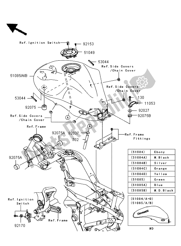 All parts for the Fuel Tank of the Kawasaki ER 6N 650 2008