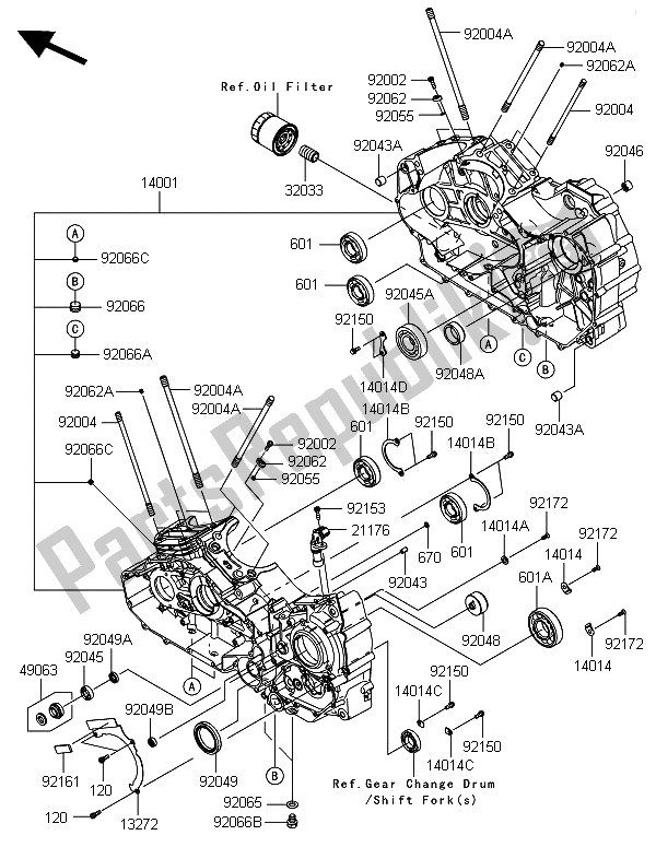 All parts for the Crankcase of the Kawasaki VN 1700 Classic Tourer ABS 2014