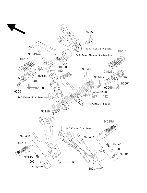 All parts for the Footrests of the Kawasaki Ninja ZX 9R 900 2002