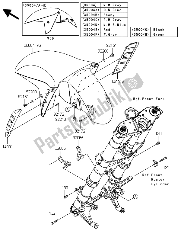 Tutte le parti per il Parafango Anteriore del Kawasaki 1400 GTR ABS 2014