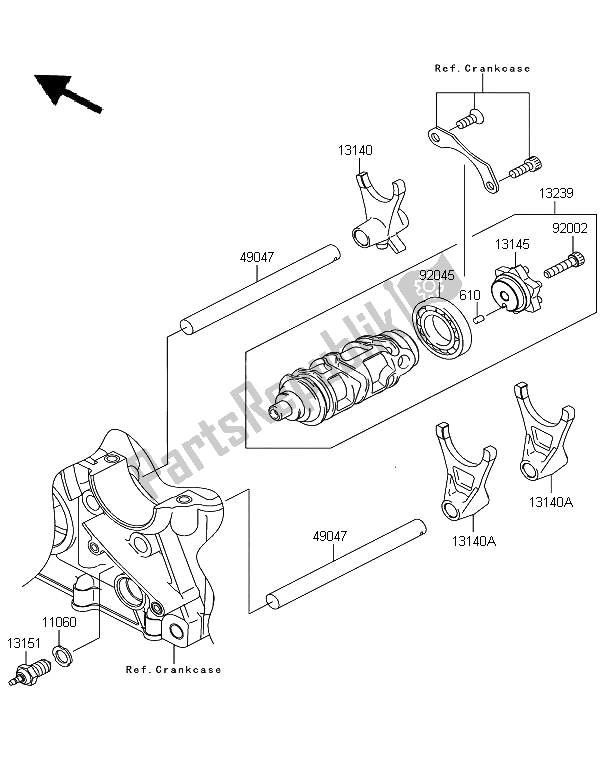 All parts for the Gear Change Drum & Shift Fork of the Kawasaki Z 750R 2011