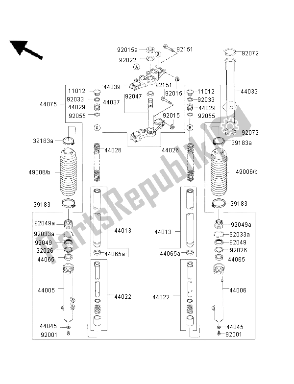 All parts for the Front Fork of the Kawasaki KMX 125 1999