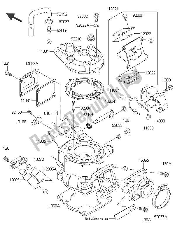 All parts for the Cylinder Head & Cylinder of the Kawasaki KX 85 LW 2016