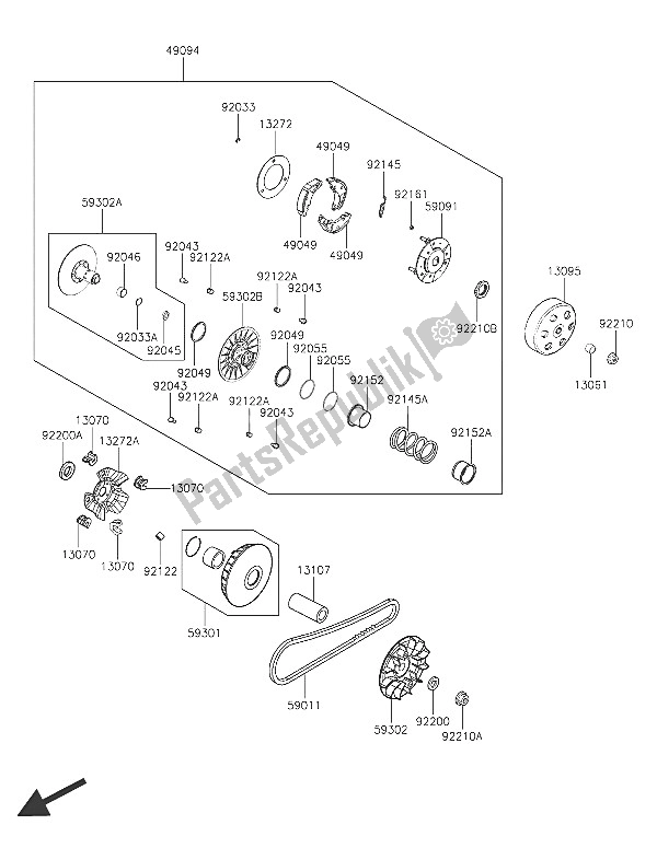 All parts for the Belt Converter of the Kawasaki J 300 2016