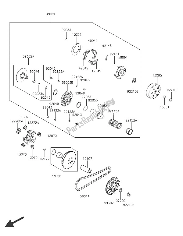 Todas las partes para Convertidor De Correa de Kawasaki J 300 2016