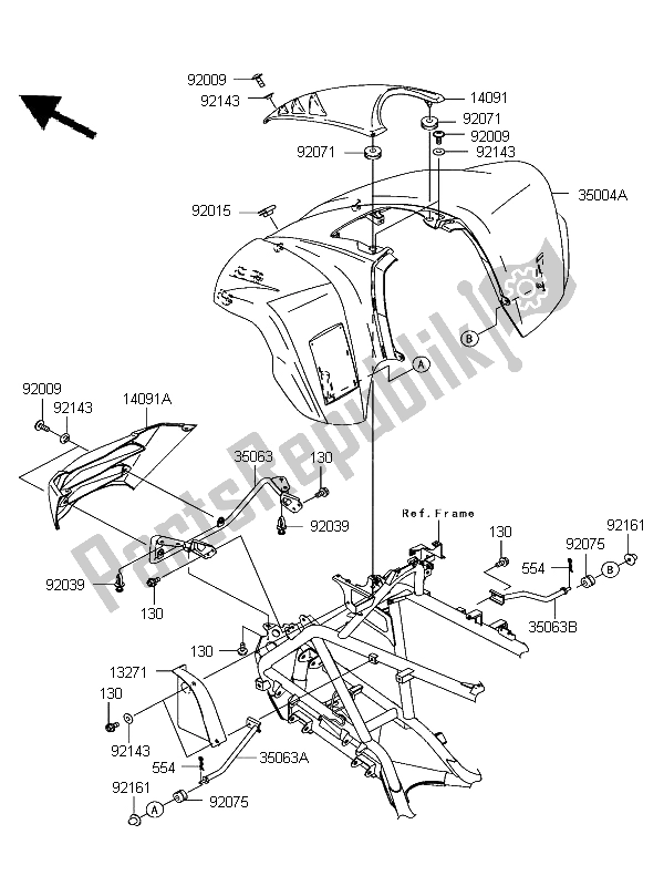 All parts for the Front Fender of the Kawasaki KFX 700 KSV 700B6F 2006