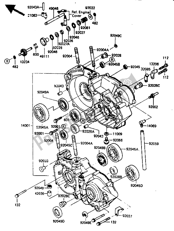 All parts for the Crankcase of the Kawasaki KX 250 1986