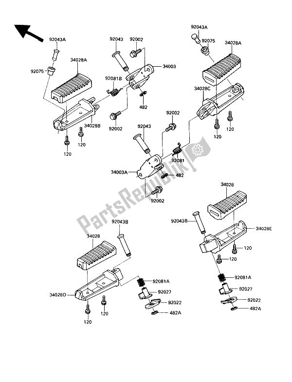 Todas as partes de Apoios Para Os Pés do Kawasaki GPZ 900R 1989