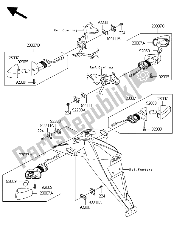 Todas as partes de Sinais De Mudança do Kawasaki Z 750 ABS 2008