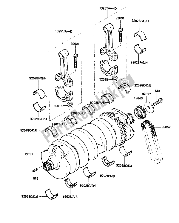 Alle onderdelen voor de Krukas van de Kawasaki GPZ 750R 1986