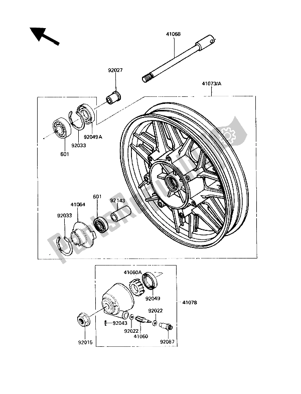 All parts for the Front Hub of the Kawasaki Voyager XII 1200 1987
