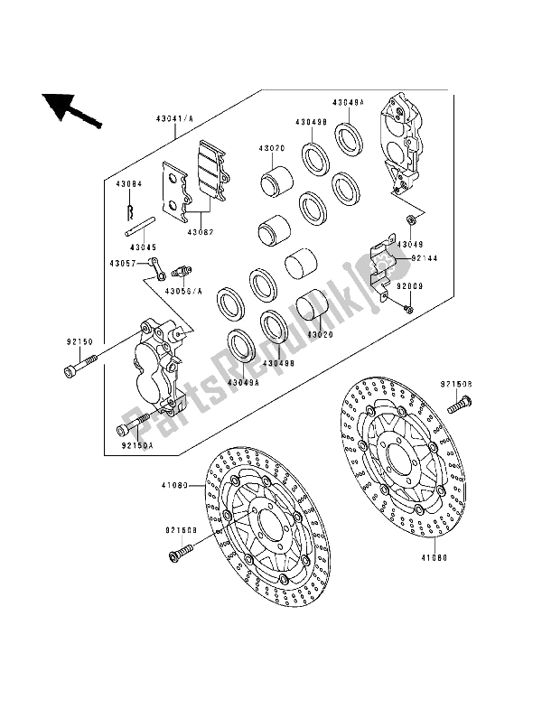 All parts for the Front Brake of the Kawasaki Ninja ZX9R 900 1994