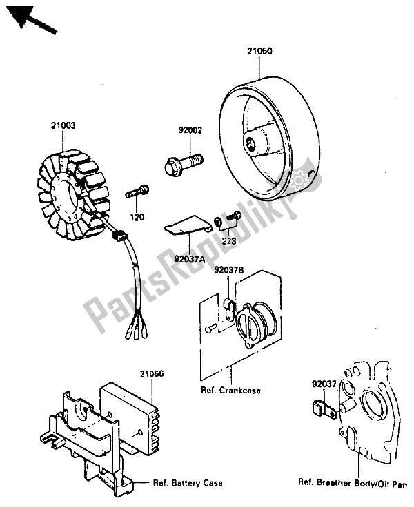 Alle onderdelen voor de Generator van de Kawasaki GPZ 400A 1985