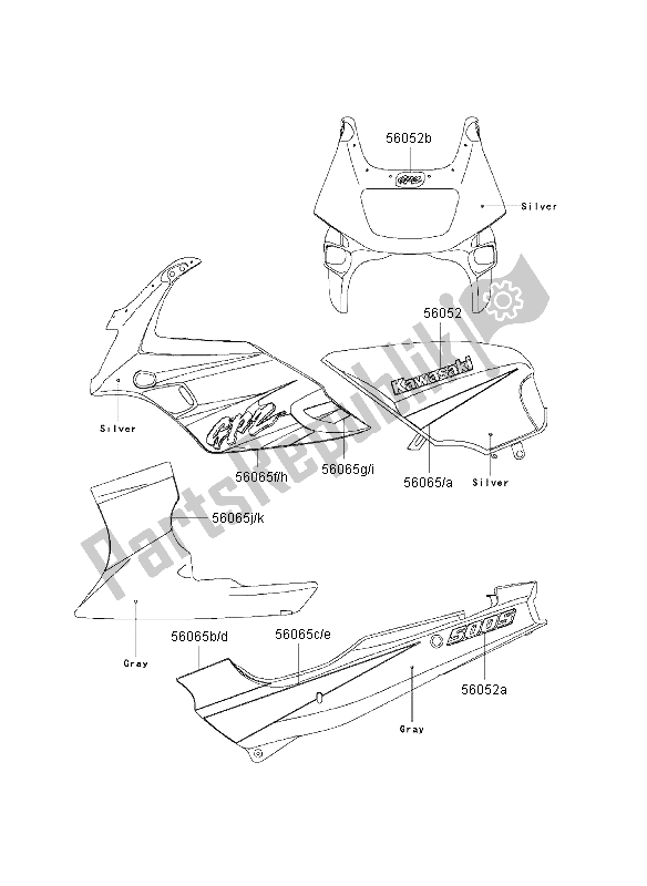 Tutte le parti per il Decalcomanie (argento) del Kawasaki GPZ 500S 2003