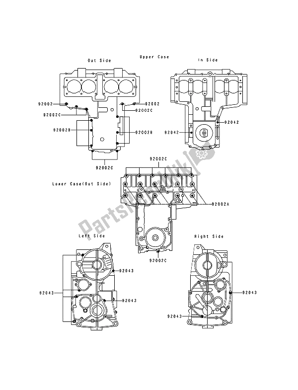 All parts for the Crankcase Bolt Pattern of the Kawasaki Zephyr 550 1992