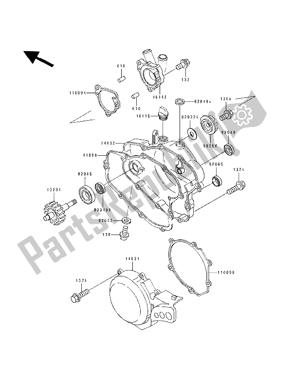 All parts for the Engine Cover of the Kawasaki KX 100 1991