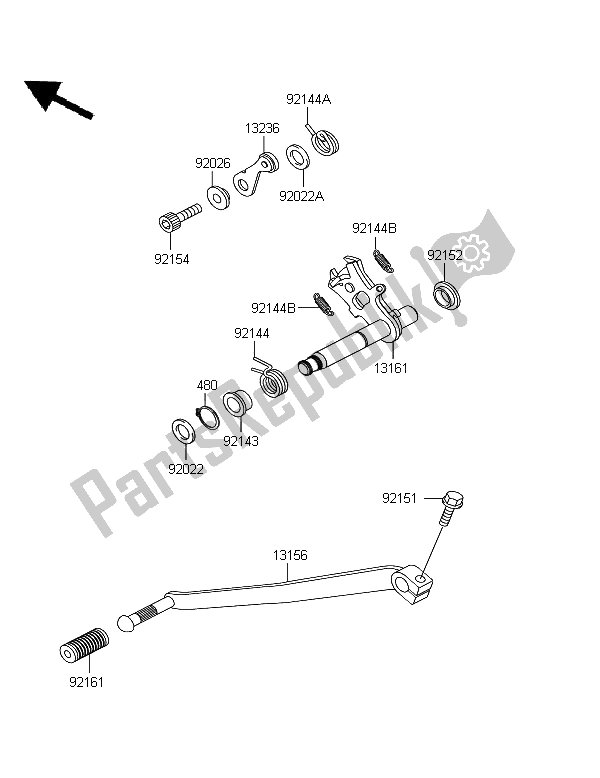 All parts for the Gear Change Mechanism of the Kawasaki W 800 2012