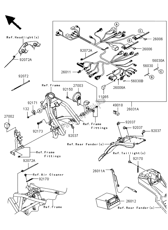 Toutes les pièces pour le Châssis équipement électrique du Kawasaki D Tracker 125 2013