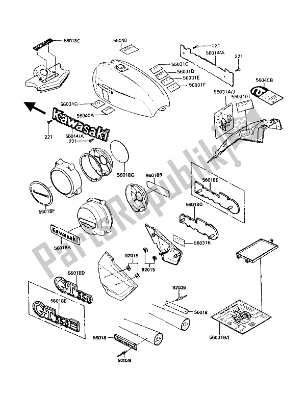 Toutes les pièces pour le Étiquettes du Kawasaki GT 550 1988