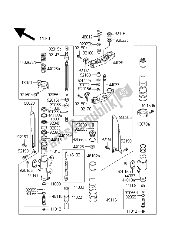 Tutte le parti per il Forcella Anteriore del Kawasaki KX 250 1995