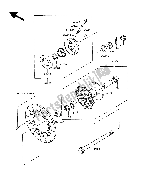 All parts for the Front Hub of the Kawasaki KMX 125 1988