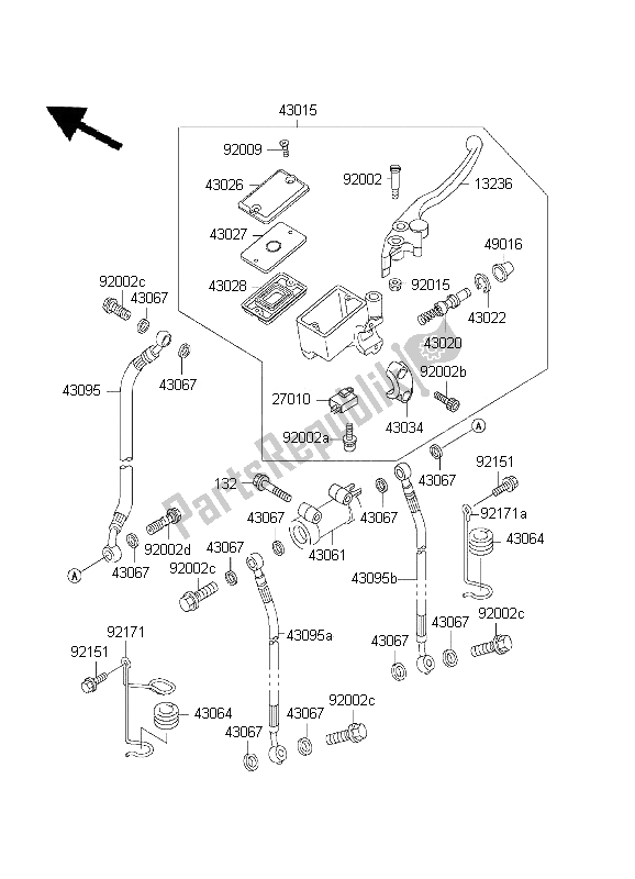All parts for the Front Master Cylinder of the Kawasaki ZR 7 750 2001