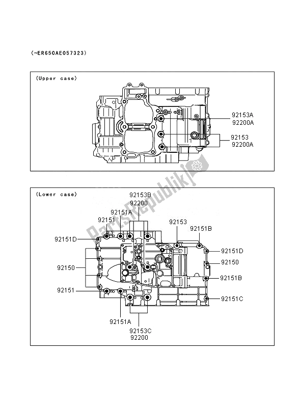 All parts for the Crankcase Bolt Pattern (  Er650ae057323) of the Kawasaki Versys 650 2007