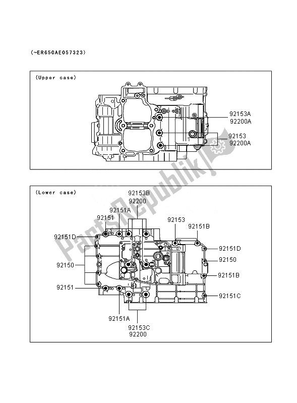 All parts for the Crankcase Bolt Pattern (  Er650ae057323) of the Kawasaki Versys 650 2007